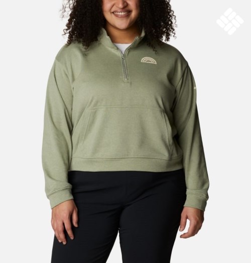 Women's Columbia Trek French Terry Half Zip Sweatshirts Olive | Plus Size CA-D5463